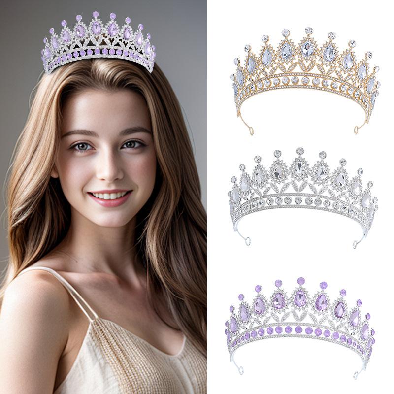 The Bride's Colorful Rhinestone  Baroque European and American Diamond Princess  Round Tiara Hair Accessory Wedding Dress and Crown