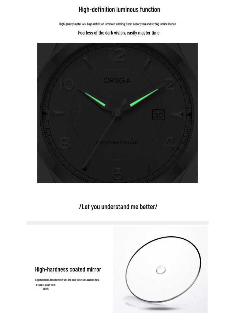 ORSGA Men's Fashion Waterproof Business Quartz Watch with Calendar