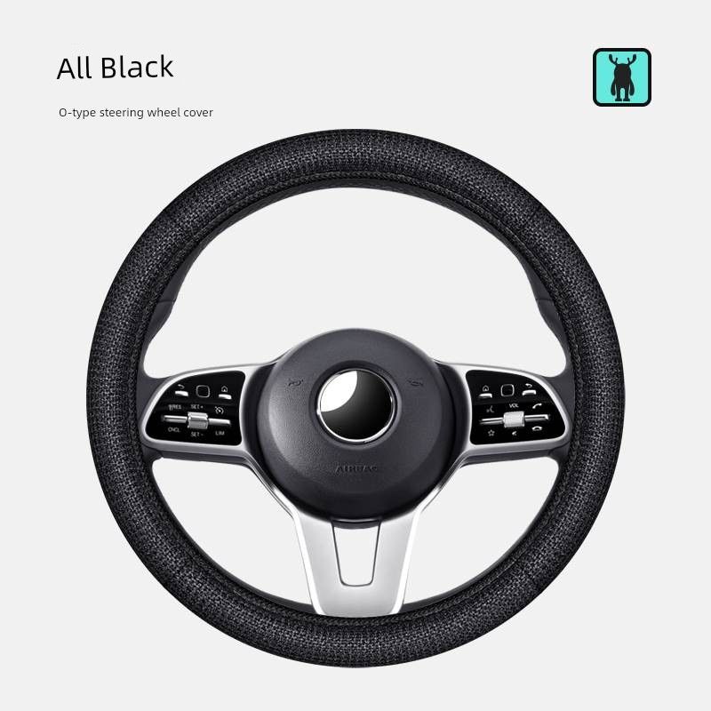 

Summer Car Steering Wheel Cover Fashion Trending Linen Ice Silk Breathable Non-Slip Anti-Sweat All Year Round Ultra-Thin [Round Type] All Black - Kong Nai