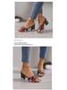 European & American Embroidered Open Toe High Heel Square Toe Sandals - Women's Plus Size, Chunky Heel, One-Strap Fashion Slippers