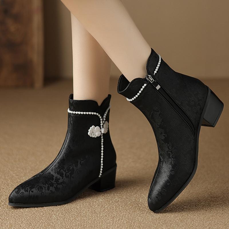 Fashion Ankle Boots for Women Autumn Winter 2024 Black White Short Boot Low Heels Party Shoes Ladies Brand Large Size 45