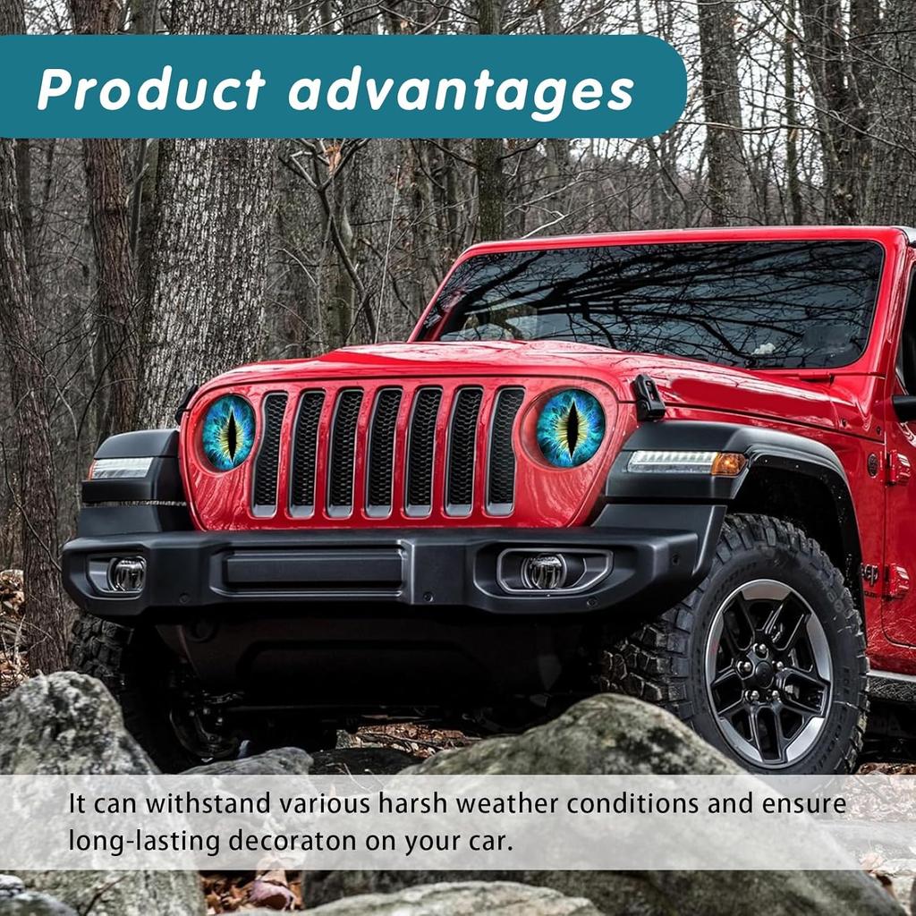 Beast Eyes Headlamp Decals for Jeep Headlights, 3D Round Funny Decals for Truck Car Body, Window, Bumper Decoration (Blue)