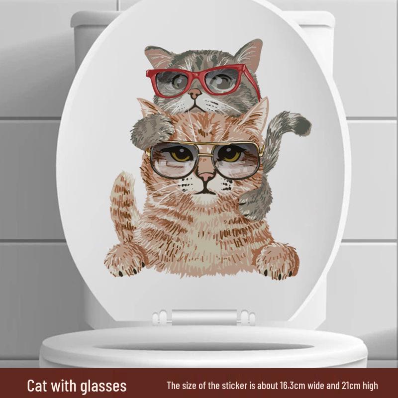 Cute Cat Expression Waterproof Bathroom Stickers - Self-Adhesive Cartoon Toilet Decor