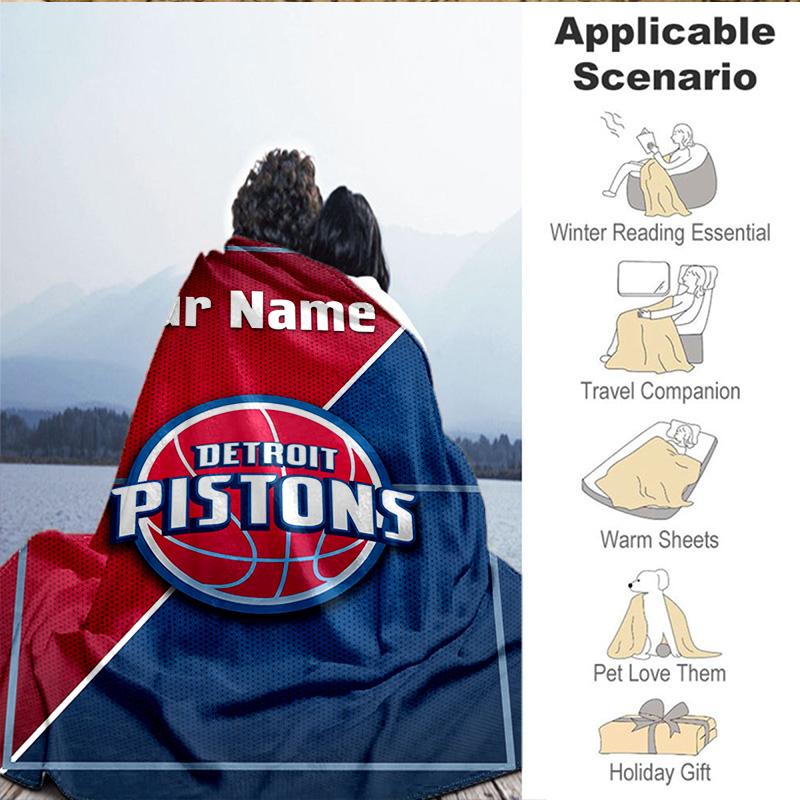 1PC Custom Name Blanket Detroit-Pistons Logo Flannel Blankets Patterns Throw Blanket All-Season Soft Gift for Couch, Bed, Camping, Birthday Gifts