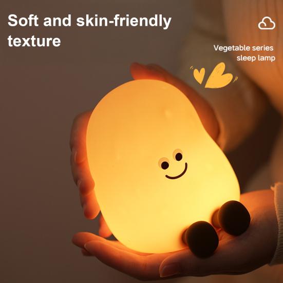Kinder Nachtlicht mit 3 Helligkeitsstufen und 7 Farbmodi Kartoffel-Design Weiches Silikon Touch Wiederaufladbar 30-Minuten-Timer Nachttischlampe