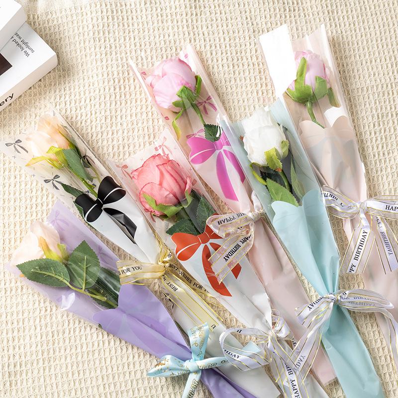 50Pcs Single Rose Bouquet Flower Wrapping Paper Transparent Cellophane Gift Packaging Bag Valentine'S Day Party Packing Bags