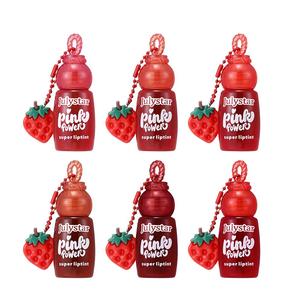 Pink Power Lip Tint Set - 6Pcs Cute Candy Bottle Lip Gloss Hydrating Shiny Long Lasting Moisturizing Dewy Lip Glaze Kawaii Fruit Charm Lip Makeup