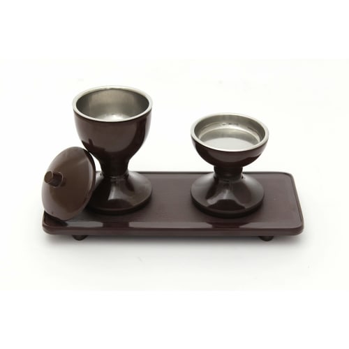 A 7-piece Buddhist Altar Set Featuring a Rust-proof Bell, Water Container, Rice Bowl, Tray, Flower Vase, Shikimi (millet), and Electric Candles. This