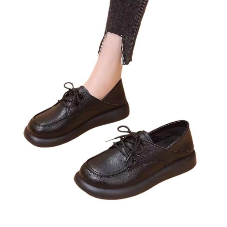 Small Leather Shoes Women's 2025 Spring New Lace Up Single Shoes Women's Flat Shoes
