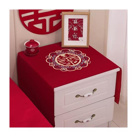 Китайская Покрышка для Прикроватной Тумбочки Бордовый Сатин Покрышка для Прикроватного Столика Пылезащитная Ткань для Прикроватной Тумбочки для Свадебного Декора Спальни A