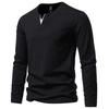 Cotton Men's Fashion V-neck Long-sleeved T-shirt Casual Solid Color Bottoming Shirt