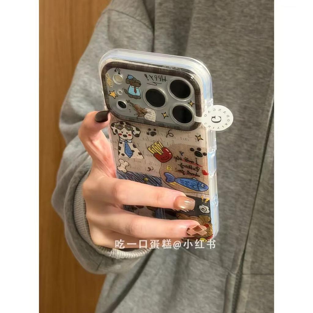 Graffiti oil painting puppy fish bones English suitable for 17promax mobile phone case iphone1615 protective case