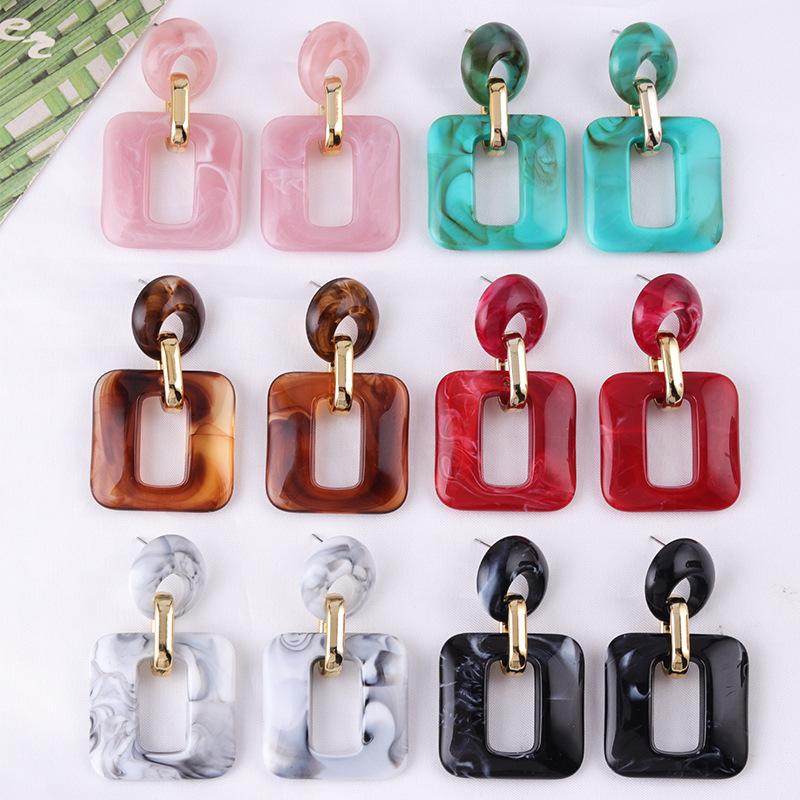 Textured Geometric Square Acrylic Stud Earrings Vintage Earrings Ear Accessories