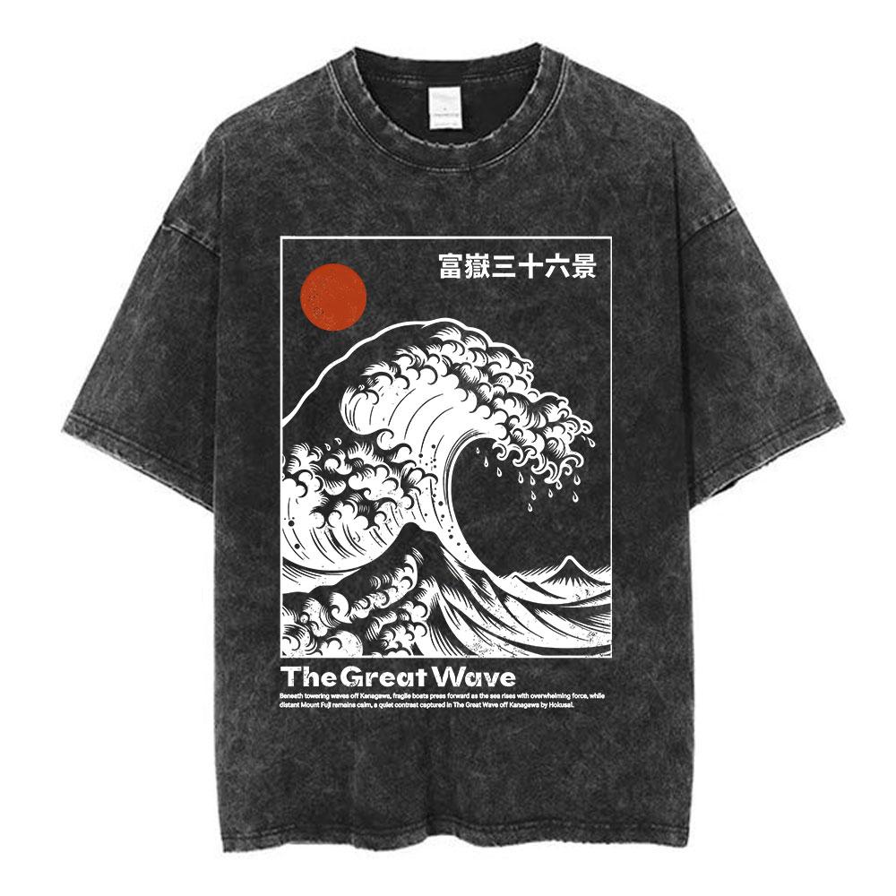 Vintage Japan Osaka Dotonbori Krabben Stadtbild Grafik T-Shirts Herren Gewaschen Mode Übergroßes Baumwoll-T-Shirt Unisex Streetwear