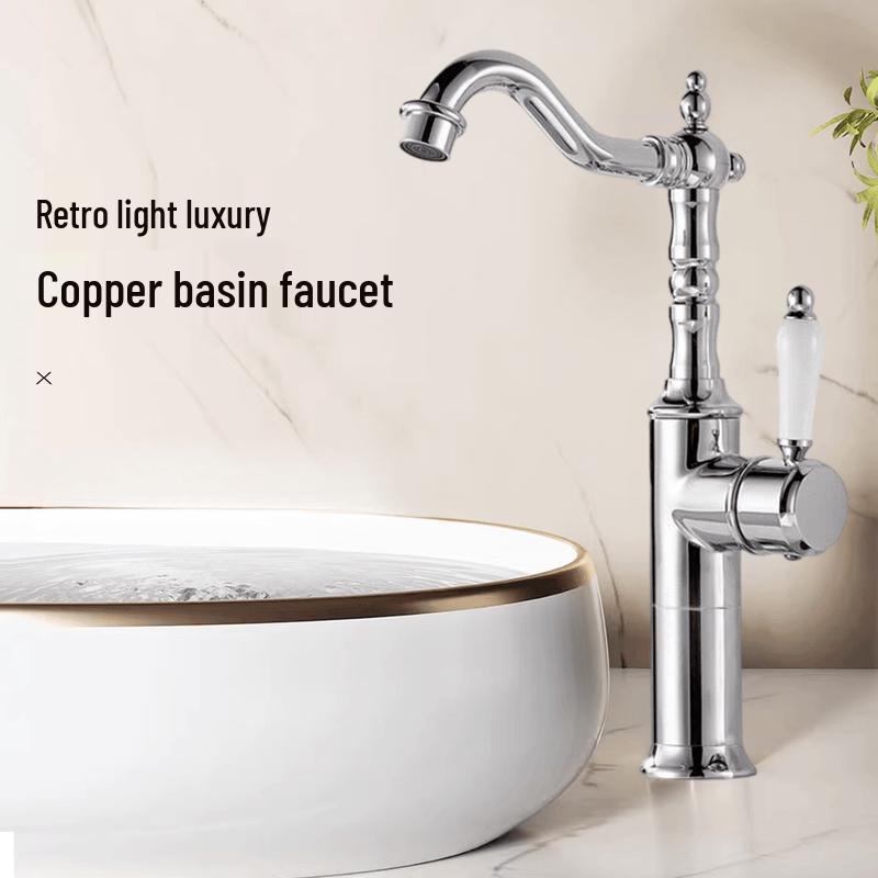 TLXT Retro Silver Plated All-Copper Basin Mixer Faucet