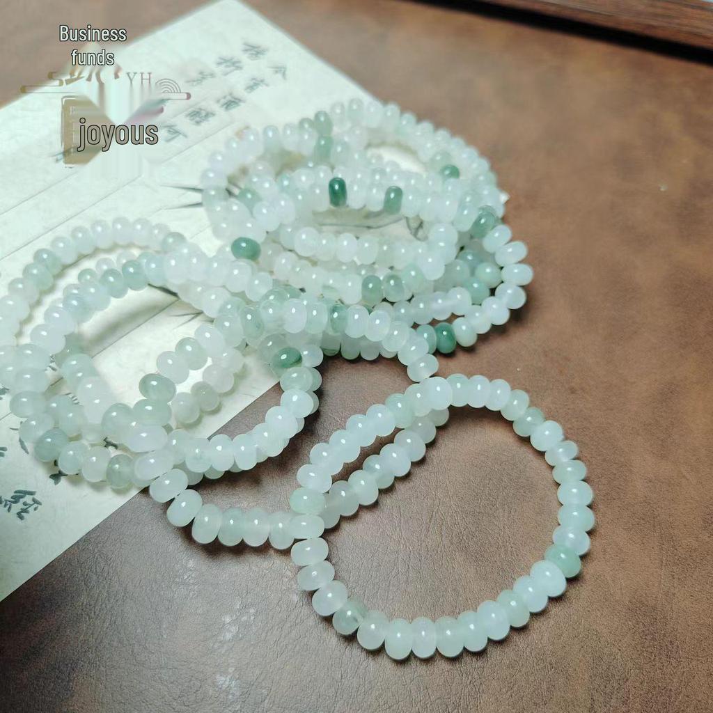 Xinjiang White & Golden Silk Flower Jade Round Bead Bracelet for Women