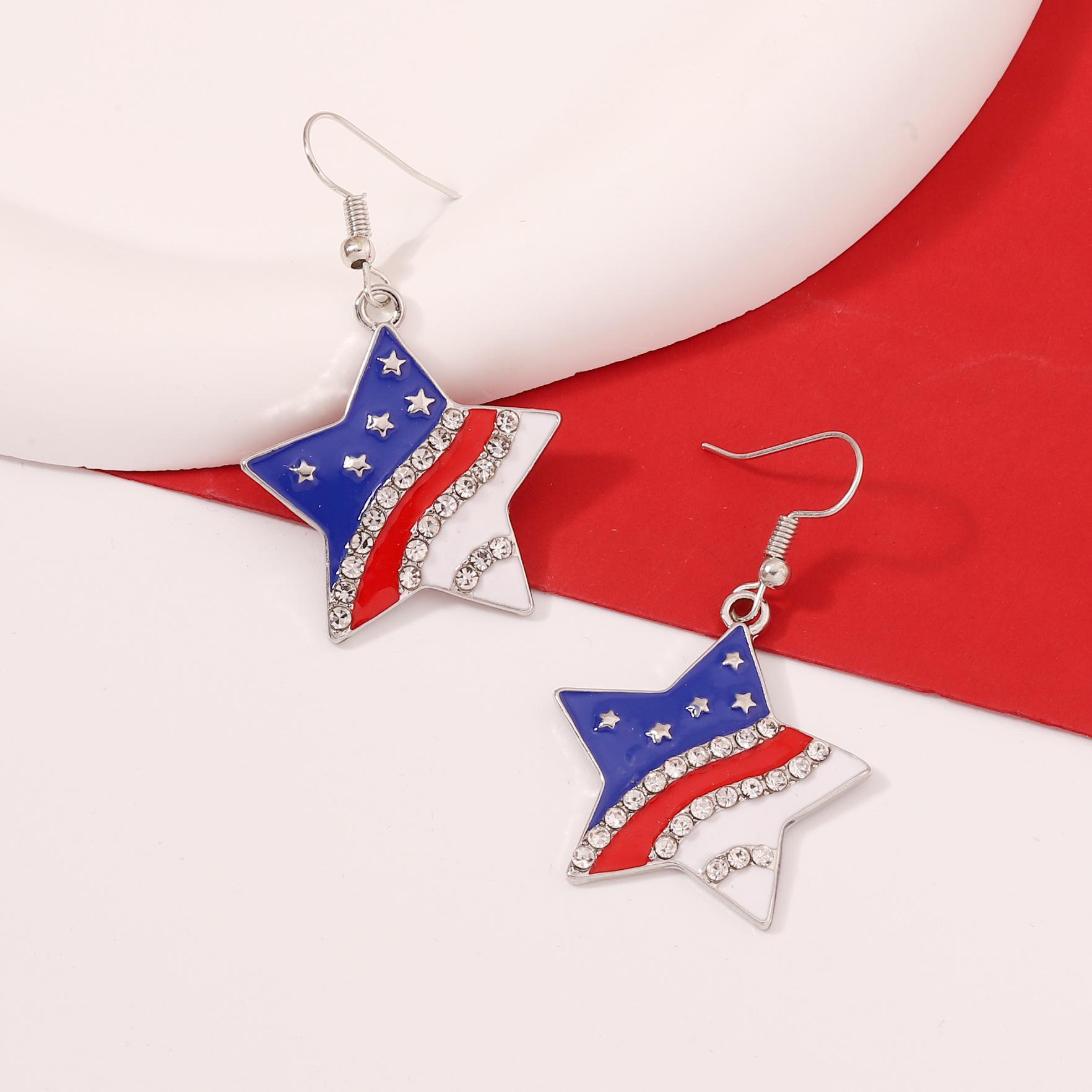 

Exquisite, fashionable and trendy earrings with blue, white and red stripes of the American Independence Day flag