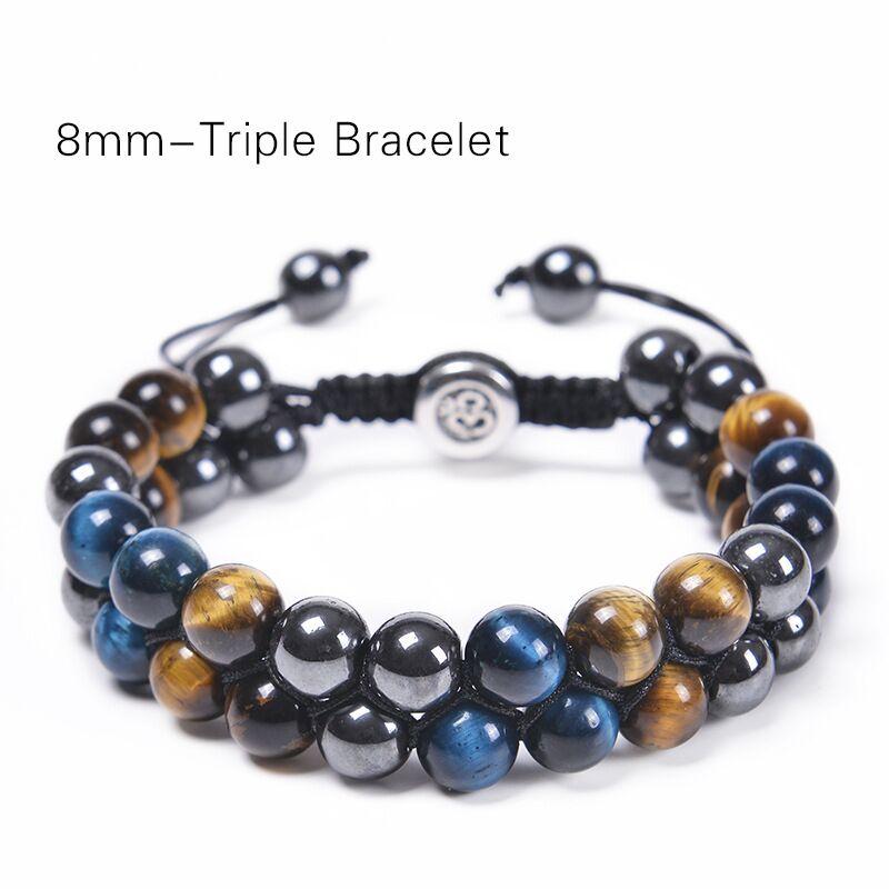 Stone Bracelet Men Women Healing Natural Stone Hematite Black Onyx Double Row Bracelet Adjustable Yoga Beads