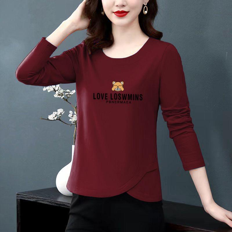 Baumwoll-Langarm-T-Shirt im koreanischen Stil mit unregelmäßigem Schnitt in Übergröße für Damen