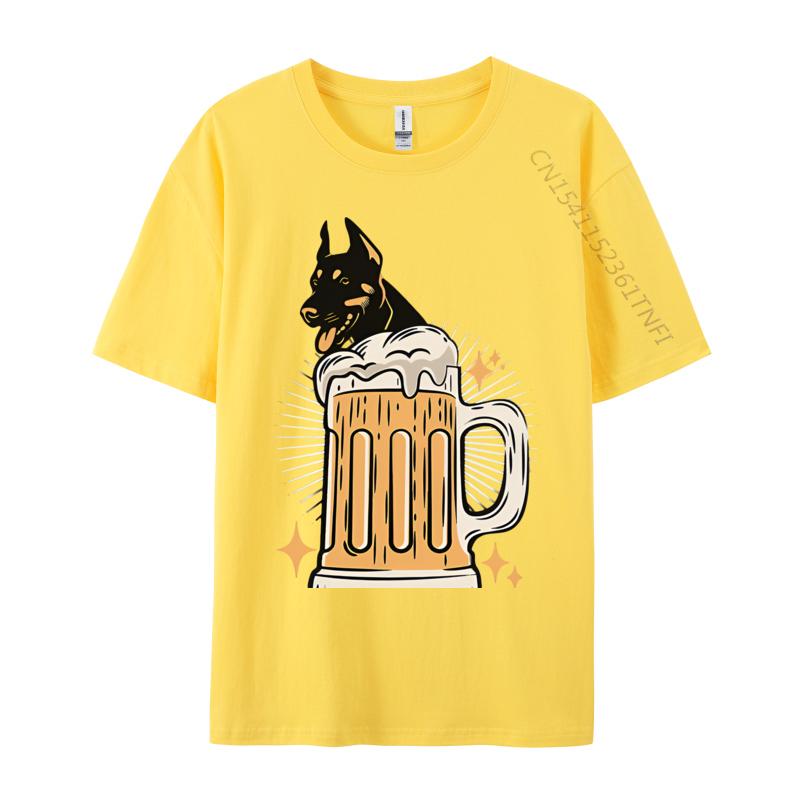 Doberman Dog Lover Funny Beer Lover Tshirt Black High Quality Funny Style T Shirt Cotton Mens Tops Tees