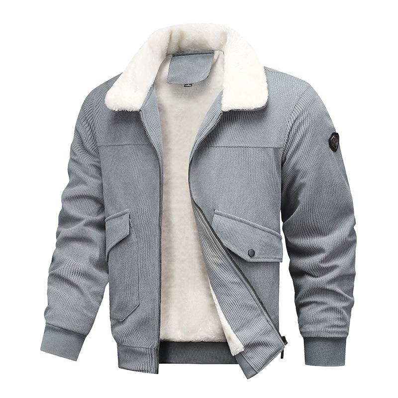 Men's Retro Corduroy Lambswool Lapel Jacket - Thickened Velvet Cotton Outerwear
