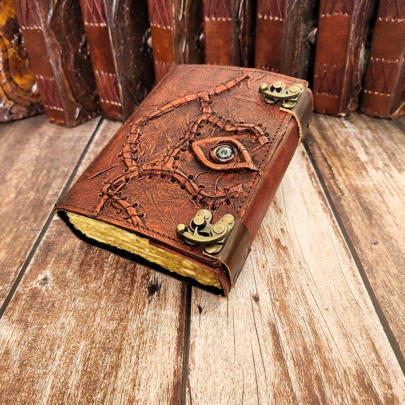 Vintage Looks  Leather Journal, Embossed Book Notebook, Leather Sketchbook, Wedding Gift, Dream Journal, Personalized Gift.