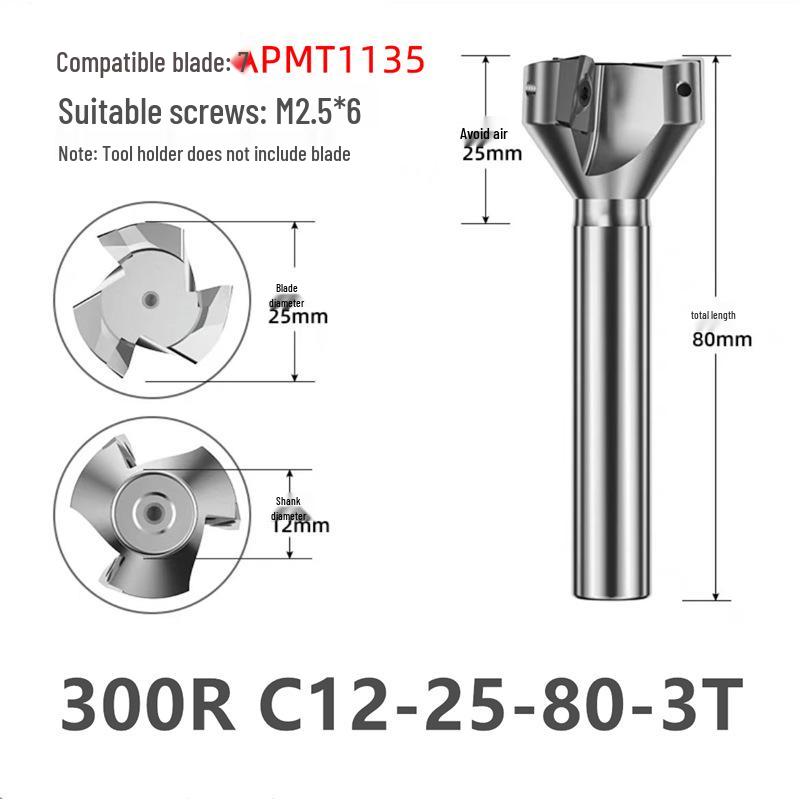 KM12 Right-Angle Milling Arbor with R0.8 Cutter Head, C20 Straight Shank, and C16 R5 Head for Turret Milling Machine