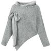 Sancai Women's Asymmetrical Knit Sweater with Bow Tie & Plush Details