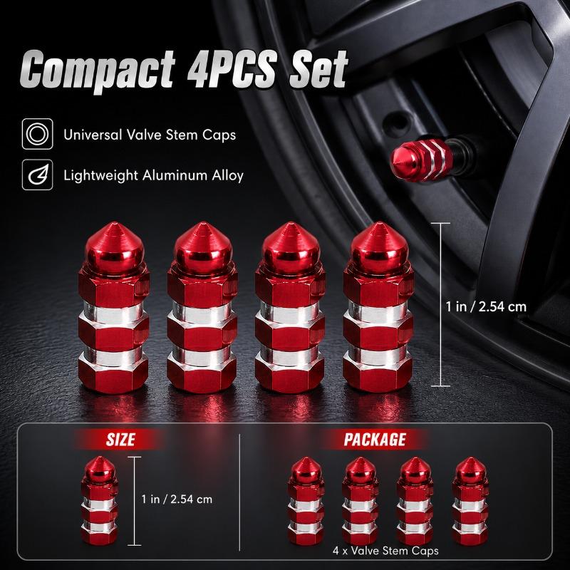 4PCS Tire Valve Stem Caps Universal Aluminum Alloy Hex Grip Dustproof Covers for Cars Motorcycles and Bicycle Wheels Valve Stems 1