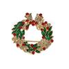Christmas Brooch for Women European Style Metal Enamel Wreath Brooch with Hollow Rhinestones Elegant Fashion Jewelry for Party Outfits