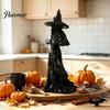 Dark Aesthetic Shelf Ornaments 12 Inch Black Resin Faceless Witch Figurine, Gothic Spooky Robed Statue with Halloween Party Centerpieces Pointed
