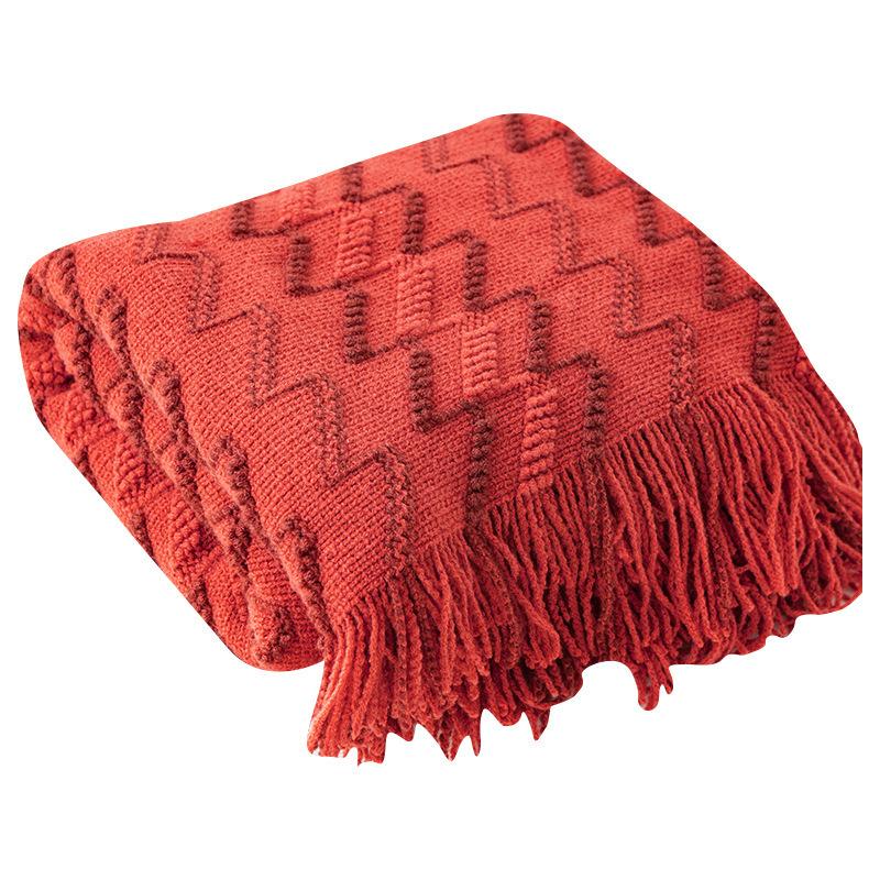 Two Tone Knitted Sofa Throw Blanket Soft Air Conditioning Blanket for Bed Nap Office