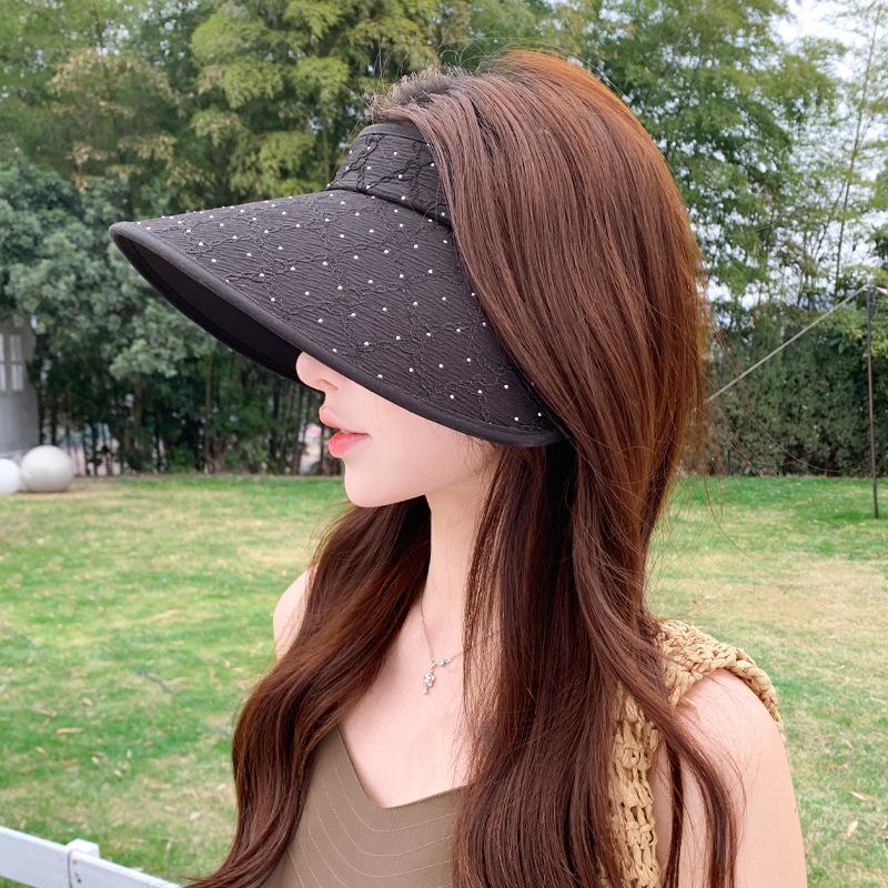 Taizhou Wenling hat women's summer versatile sunshade sunscreen hat fashion lace flower ice silk empty top hat sun hat