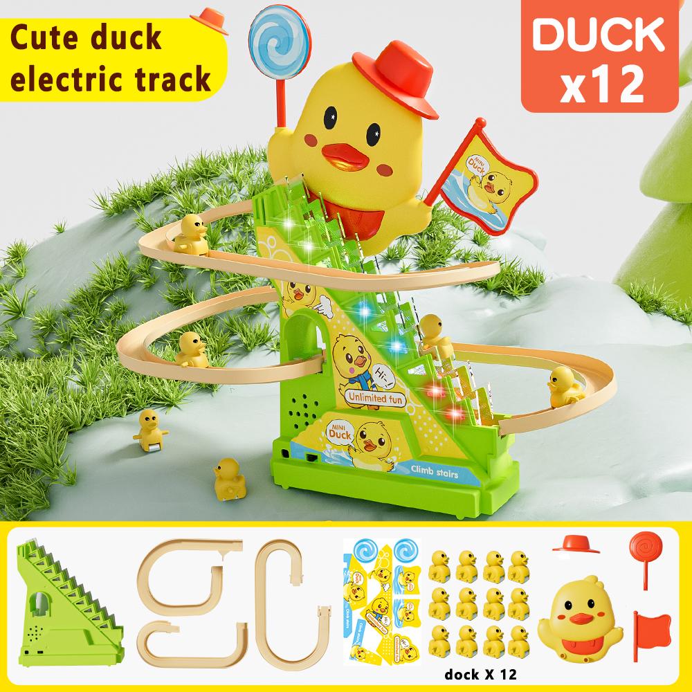Track Sliding Little Duck Toy Climbing Stairs Duck Music Lights Children's Educational Memory Counting Toy for Role Play