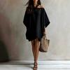 Abito Estivo Casual Moda in Misto Cotone e Lino con Scollo Bardot e Maniche a Pipistrello, Vestibilità Larga per Donna