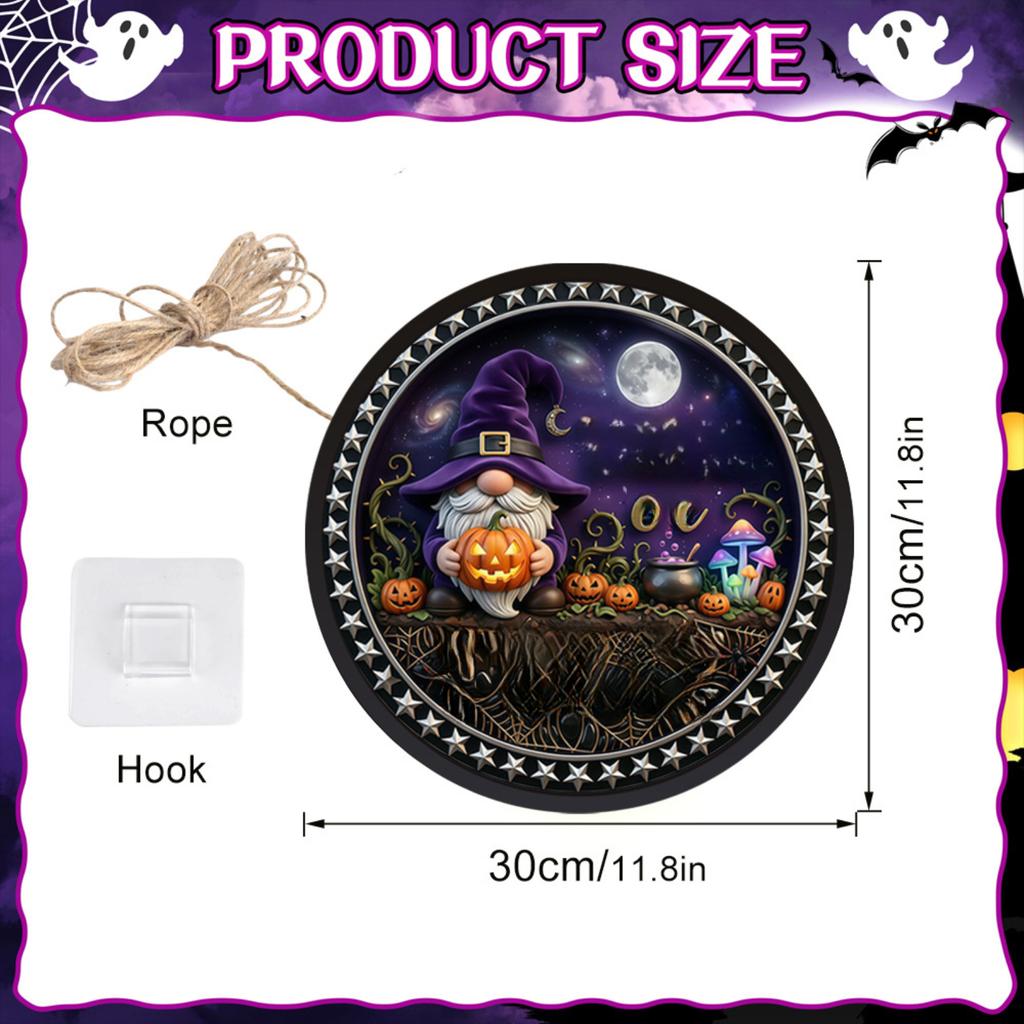 Halloween LED Light Up Hanging Sign Ghost Black Cat Pumpkin Bat Themed Decorative Party Ornament for Indoor Outdoor Display