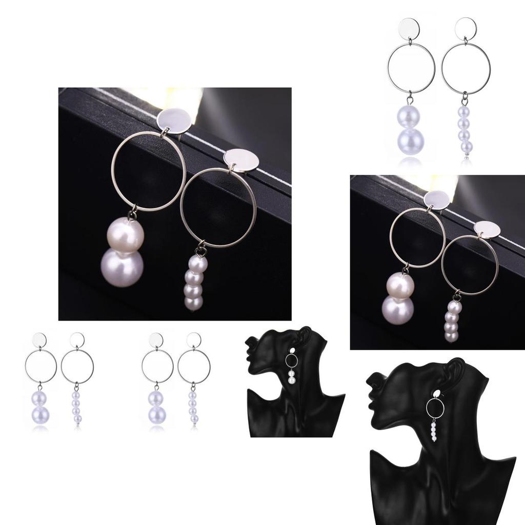 Elegant Asymmetrical Pearl Earrings For Women Stylish Geometric Design Alloy