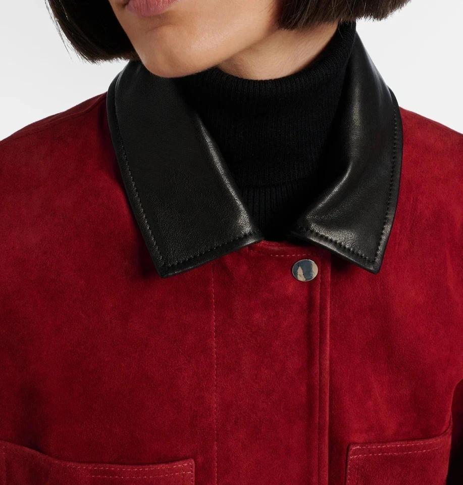 Genuine Motorcycle Pure Suede Leather Causal Women's Red Handmade Party Jacket