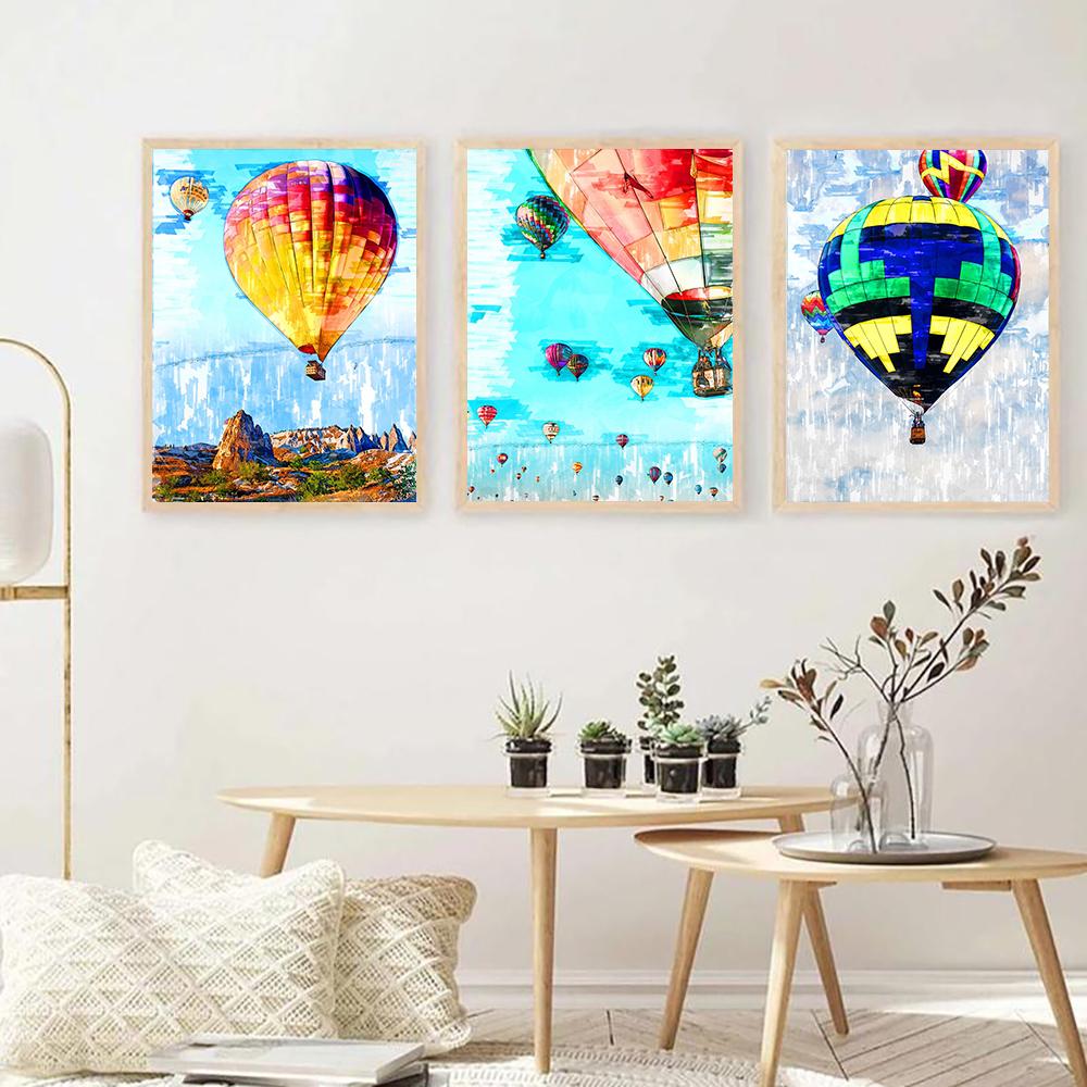 Abstract Colorful Hot Air Balloon Art Posters and Prints Canvas Paintings Wall Art Pictures for Living Room Decor (No Frame)