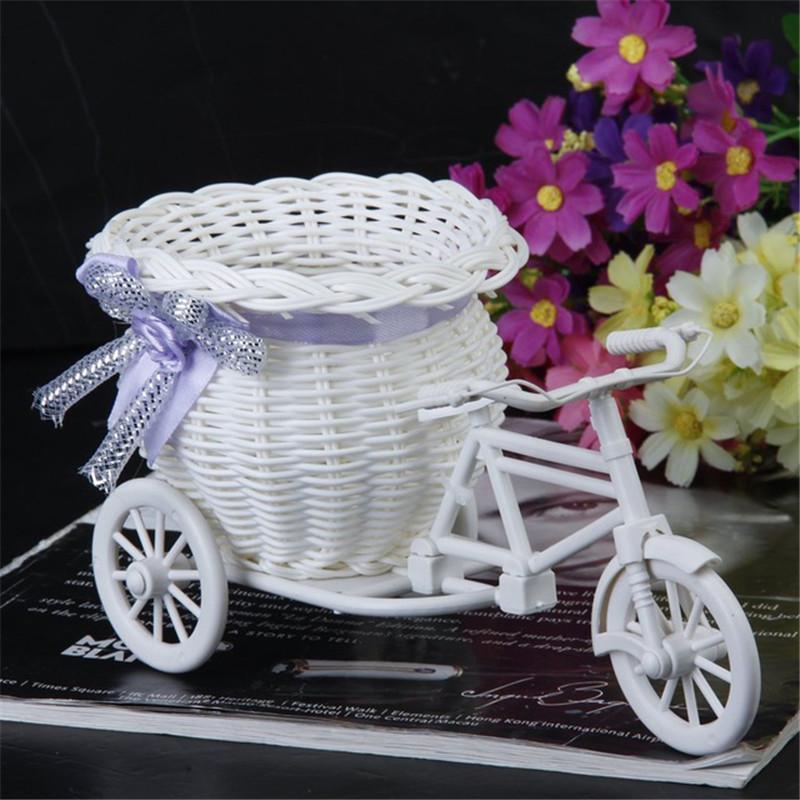 Excelent alb Triciclu Bicicletă Coș de flori Container pentru flori de plante Home Decor vază