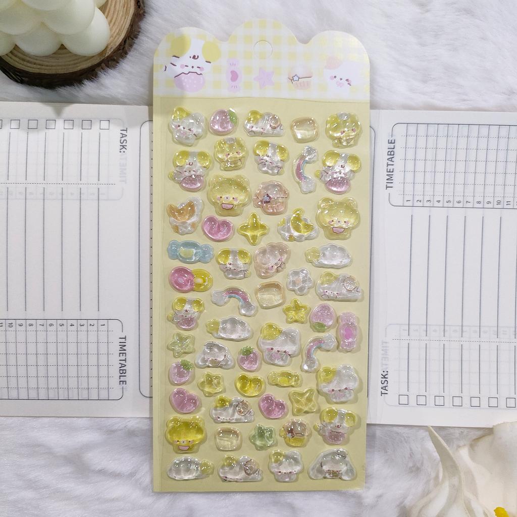 6PCS 3D Crystal Animal Relief Stickers - Sweet Candy Aesthetic Decals Waterproof for Diary Album Phone Case Keyboard Girls Gifts