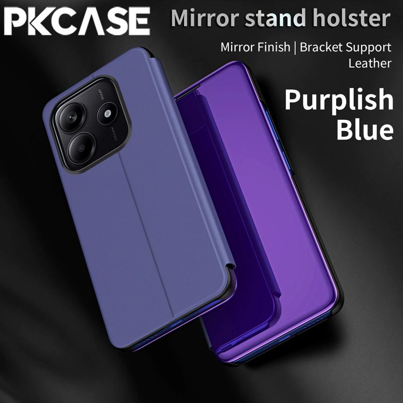 

PKCASE Smart Mirror Flip Phone Case for Xiaomi 15T 14T 13T 13 Lite 14 Pro Shockproof Leather Bracket Back Cover xiaomi 15T