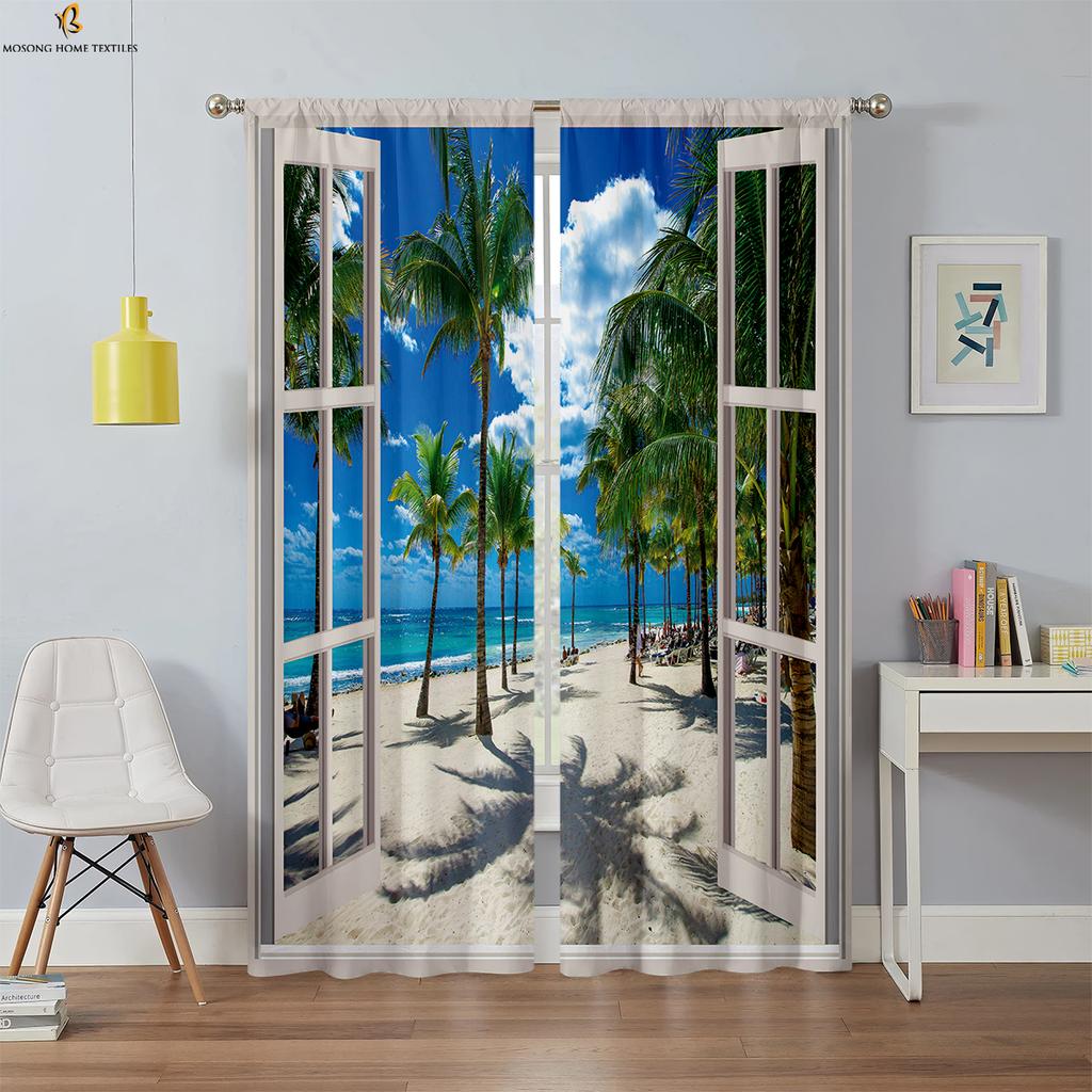 3D Printed Curtains With High Quality Black Silk Blackout Heat Insulation Curtains For Bedroom, Study And Living Room 2PCS