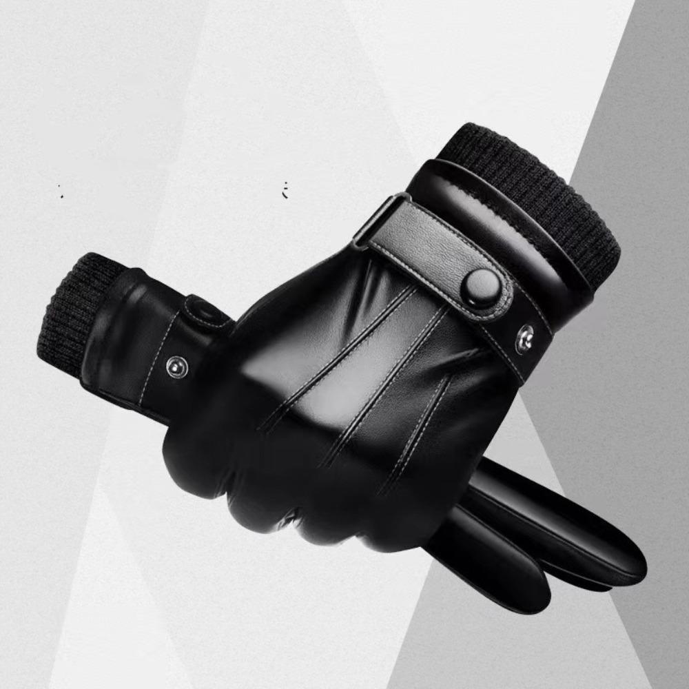 

Толстые бархатные мужские перчатки из искусственной кожи Сохраняют тепло Мотоциклетные варежки с полными пальцами Для улицы Style4