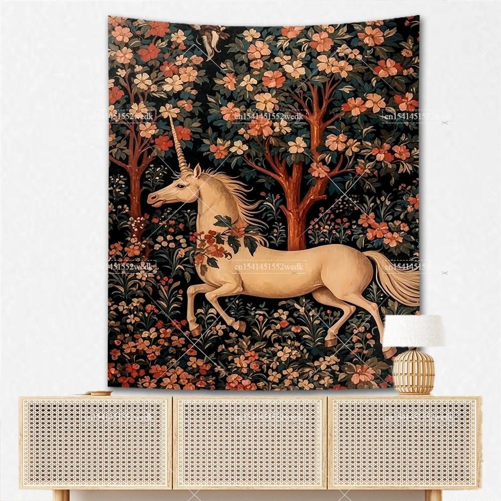 Tapisérie Lady and The Unicorn Středověká tapisérie Nástěnný závěs Tištěný bytový dekor Tapiserie Tapiserie na pozadí Potah pokoje na postel