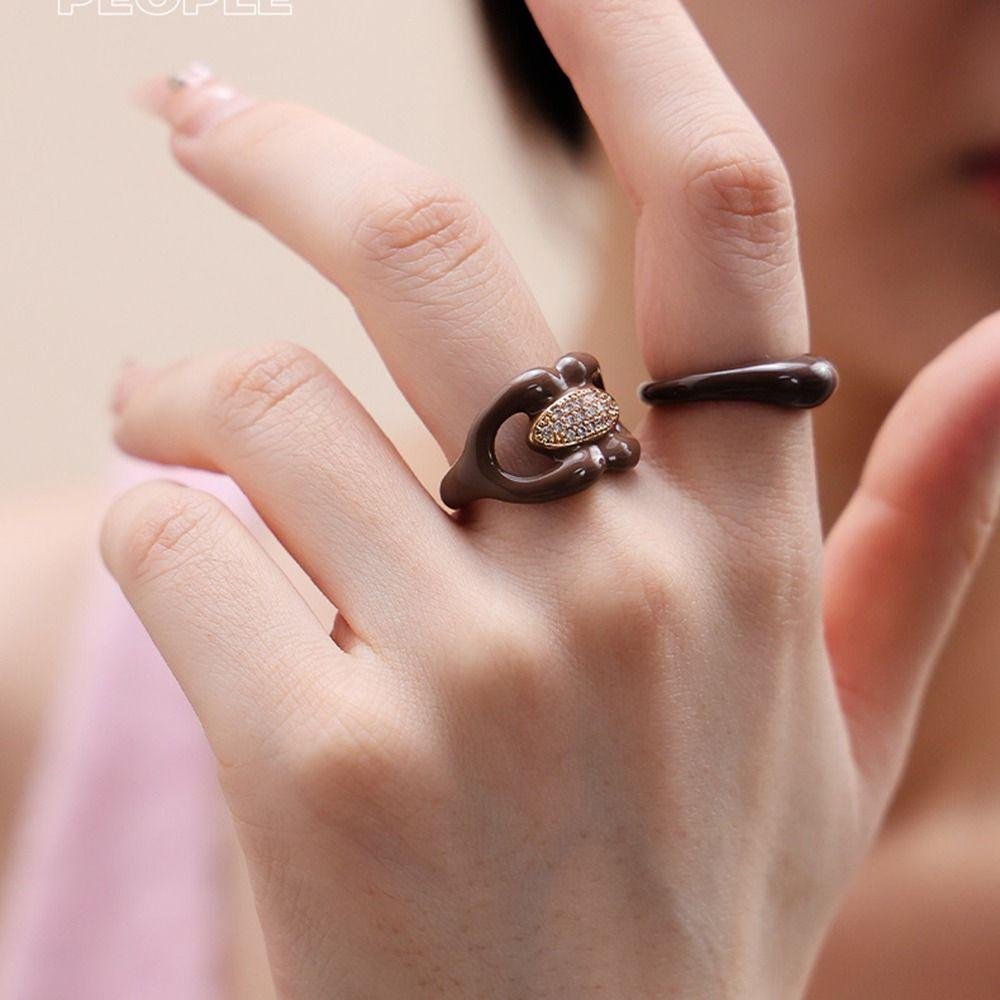 Light Luxury Finger Ring Delicate Open Rings Creative Zircon Round Rings  Party