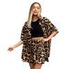 Leopard Print Short Sleeve Shirt & Shorts Set - Women's Summer Two-Piece