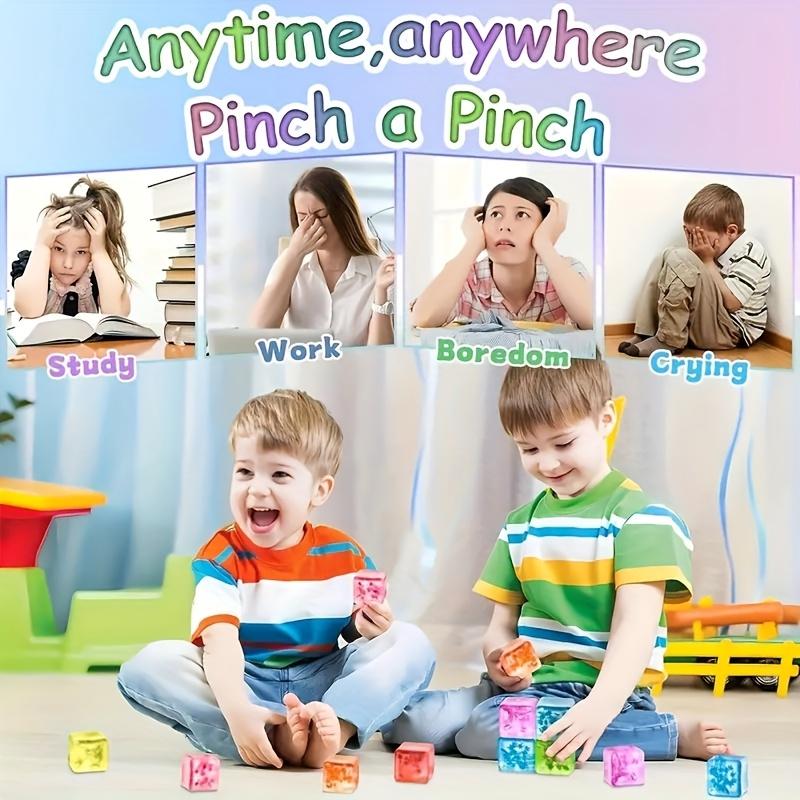 Colorful Squishy Fidget Toys 10pcs Relax Squishy Ice Cube Fidget Toys Soft Colorful Rubber Stress Balls  No Batteries Needed