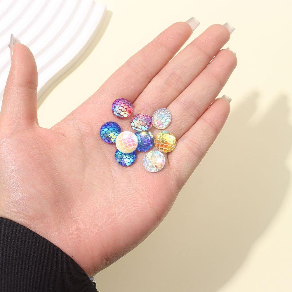 22/44/66PCS Resin Material Fish Scale Flat Back Corner Protector Colorful Flat Back Decoration, Inlaid Bezel Tray Pendant