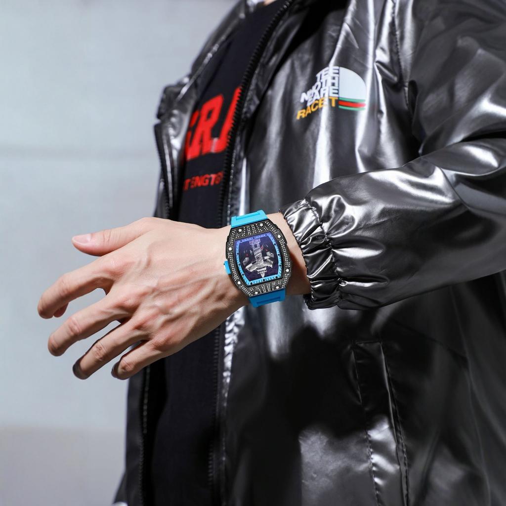 Luxury Diamond-Encrusted Automatic Men'S Watch Trendy Casual Versatile Premium Hollow Quartz Watch